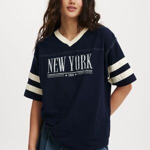 Cotton On Navy and White Graphic V-Neck Tee